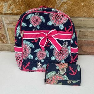 N Gil Quilted Canvas Turtle Anchor & Wallet Backpack Bag Purse